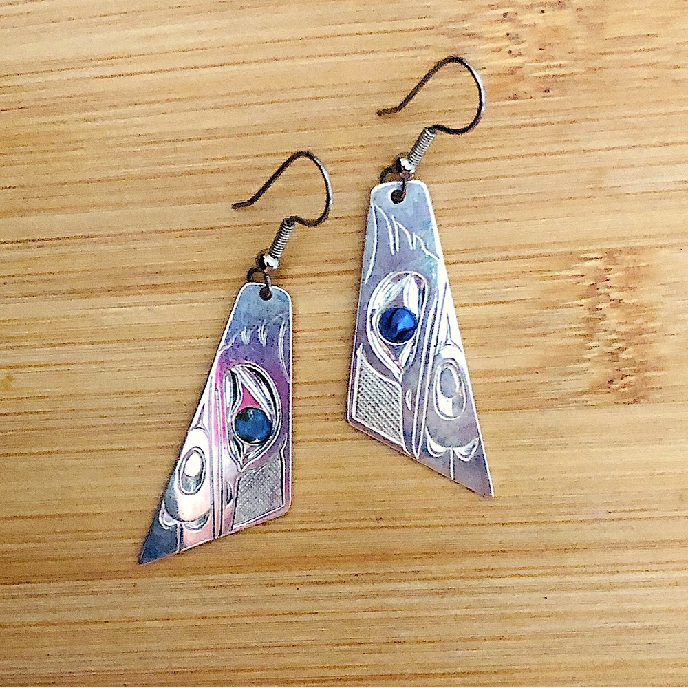 $135 Signed Designer Native American Sterling Silver Dangle Estate Earrings